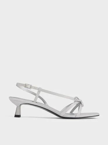 Bow Strappy Heeled Thong Sandals
 - Silver | Charles & Keith US