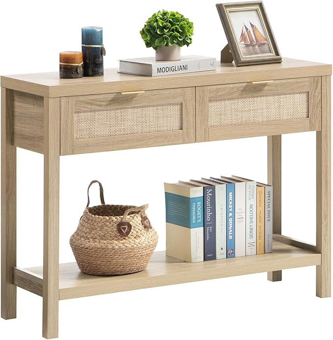 SICOTAS Rattan Console Table for Entryway - Boho Entryway Table with Storage and Drawers, Small E... | Amazon (US)