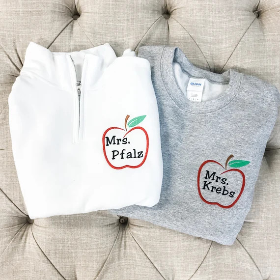 Personalized Teacher Quarter Zip Sweatshirt | Teacher Apple Zip Pullover | Etsy (US)