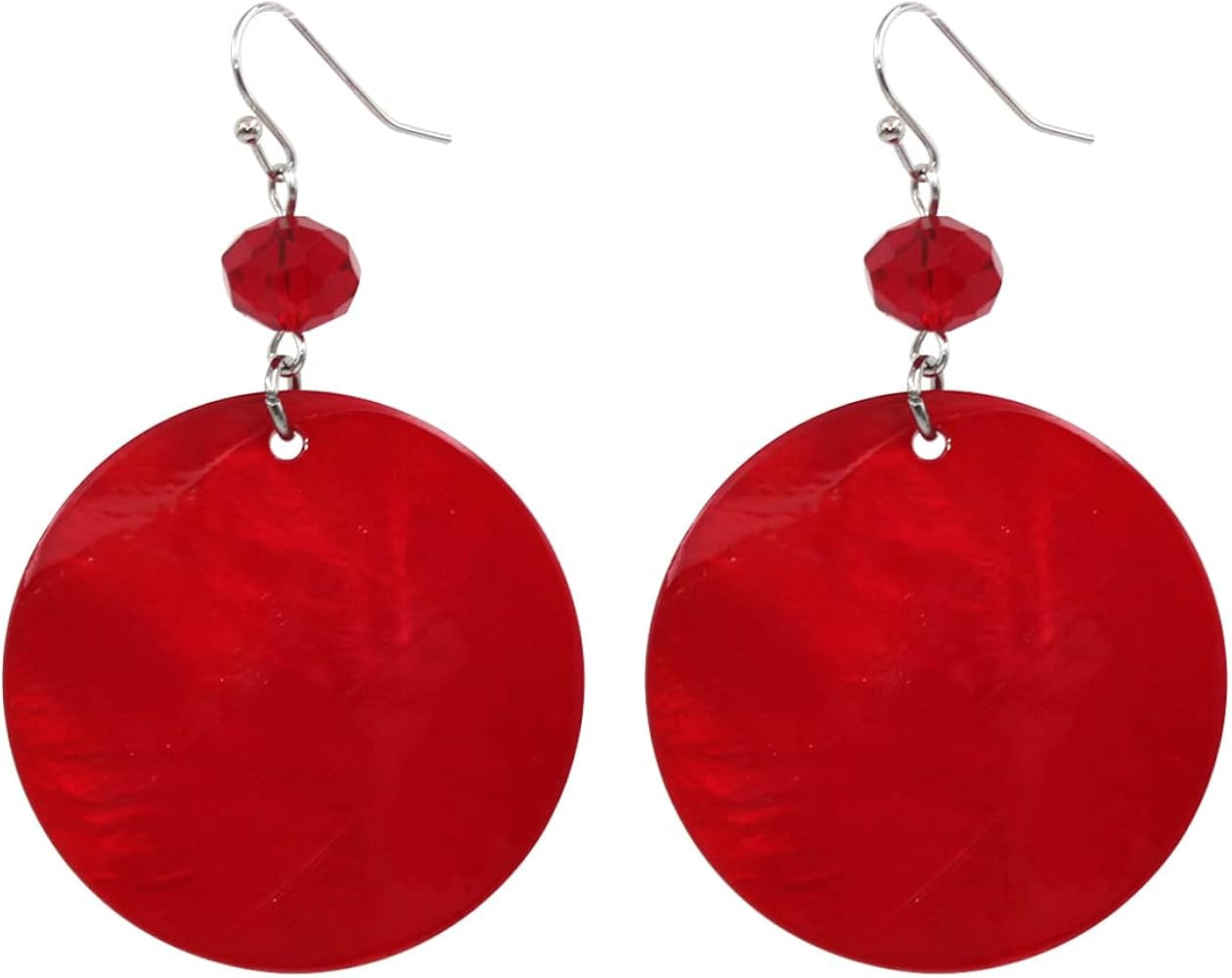 Big Natural Shell Drop Earrings Trendy Fashion Red Green Teal Pendant Dangling Earring for Women | Amazon (US)