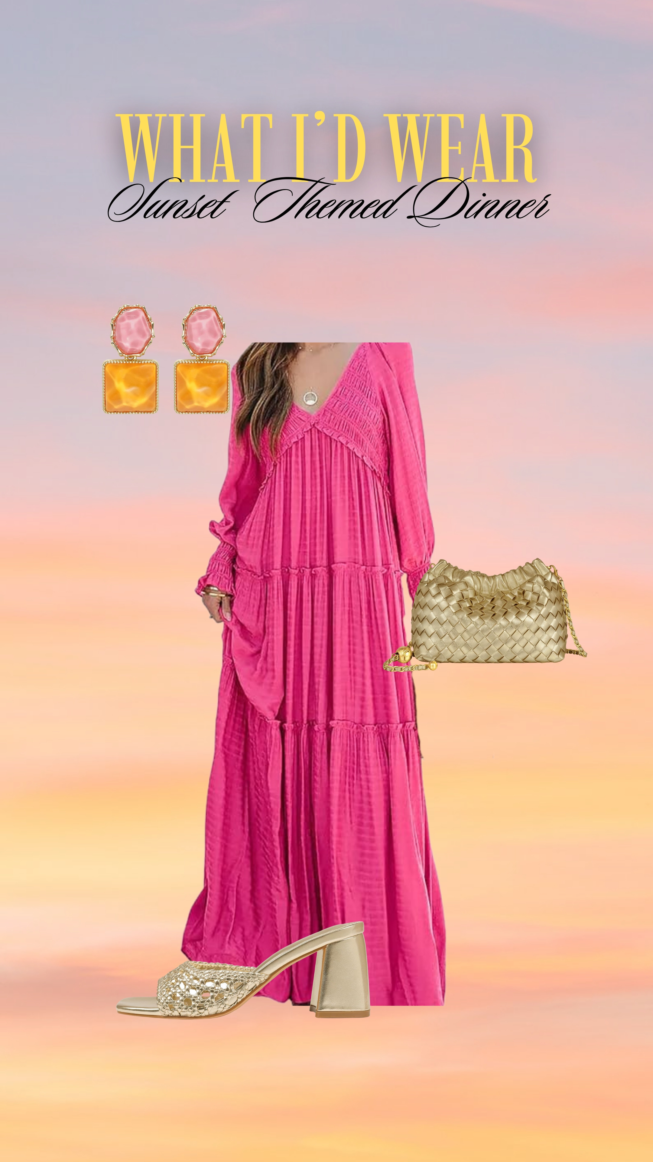 love this look for a sunset themed dinner! This dress is gorgeous! 

 #LTKgrwm #LTKootd #LTKMidsize