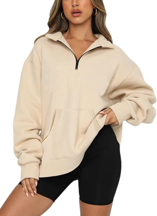 Lianlive Womens Oversized Half Zip Pullover Long Sleeve Sweatshirt Quarter Zip Sweaters | Amazon (US)