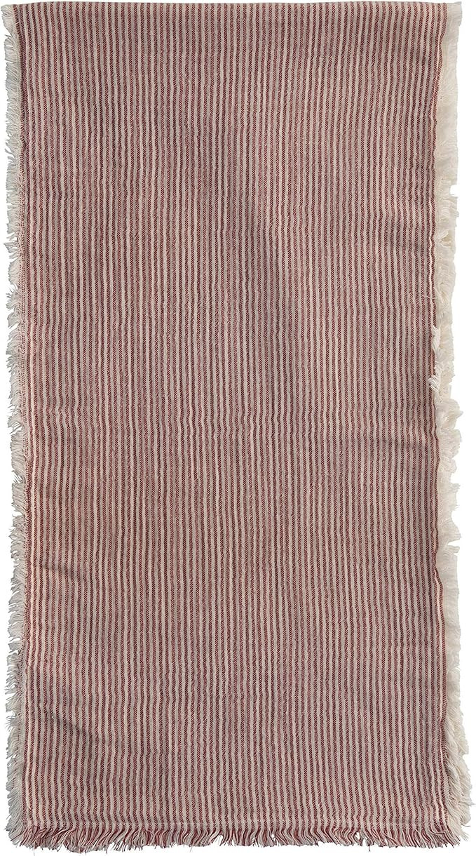 Creative Co-Op 72" L x 14" W Brushed Cotton Table Runner w/Stripes & Fringe, Red & White Entertai... | Amazon (US)