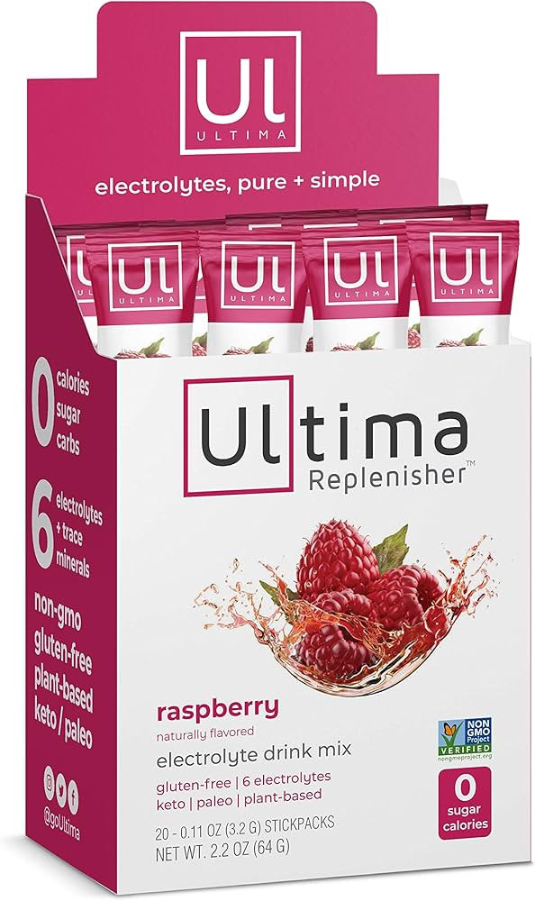Ultima Replenisher, Electrolyte Hydration Drink Mix, Raspberry, 20 Count Stickpacks Box - Sugar F... | Amazon (US)