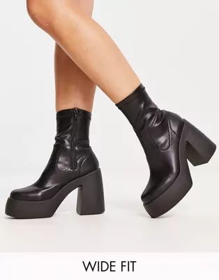 ASOS DESIGN Wide Fit Ember high heeled sock boots in black | ASOS (Global)
