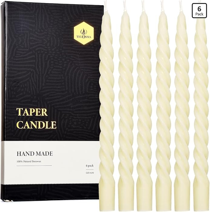 Natural Beeswax Spiral Taper Candles Pack of 6, Organic Dripless Long Candle Sticks for Dinner We... | Amazon (US)