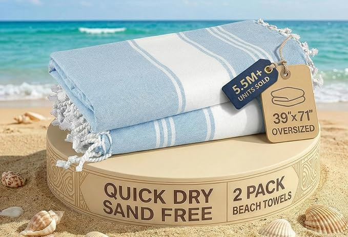 LANE LINEN Beach Towels for Women, 2 Pack Large Beach Towels Oversized, Pre-Washed, No-Shrink San... | Amazon (US)