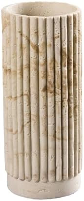 Cylinder Vase 8 Inch - Natural Travertine Textured Ribbed Resin Vase for Pampas Grass, Flowers, H... | Amazon (US)