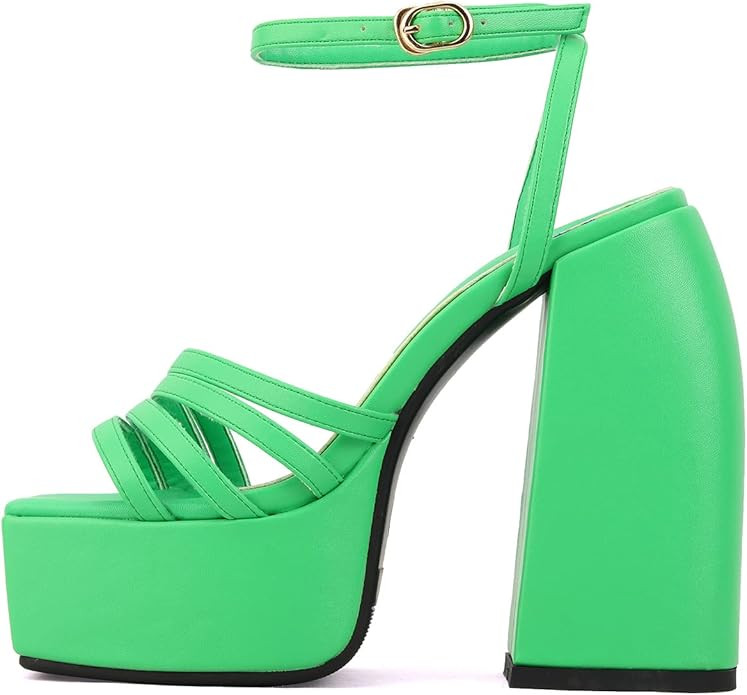 Goolita Summer Square Toe Platform Heels For Women Chunky Heel Buckle Ankle Strap Heeled Sandals ... | Amazon (US)