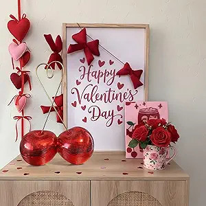 Kathfly Valentine's Day Cherry Disco Ball with Heart Stem 11.81" H Jumbo Double Cherry Valentines... | Amazon (US)