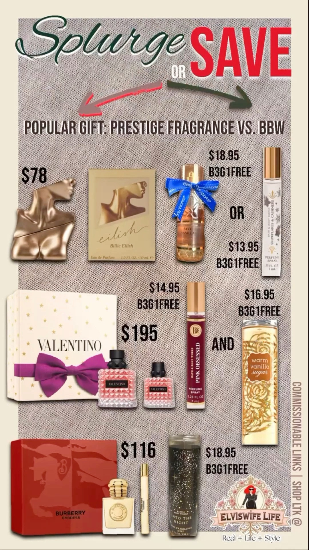 Three of my favorite prestige fragrances have something in common: All share a strong vanilla DNA, and a similar warm, cozy vibe that is modern and addictive! They also have soft musk/amber style bases that make them feel creamy rather than sharp. 
💖If you love, vanilla–forward, feminine, confident, scents that feel cozy, but still sexy, all three sit in that same lane.
🌟If prestige fragrances are not in your budget this year, try these alternatives. Although nothing is a straight up “inspired by“ twin, they come very close!
🎄Click through below QUICK (they’ll sell out fast) for the buy three get one free mix and match promo, so definitely gift these to all the gals on your Christmas list (grab those men’s ones for a great smells like Born in Roma Uomo scent), perfect for stocking stuffers, and stocking up for yourself! 😉


#LTKFindsUnder100 #LTKSaleAlert #LTKU #LTKOver40 #LTKHoliday inspired by, dupe, perfume, body mist, Valentino, born in Roma, Burberry, her, goddess, Billie Eilish, Ulta, Sephora, Nordstrom, Macy’s, stocking stuffers, gifts for her, last-minute gifts, perfume samples, Bath & body Works, gifts for sister, gifts for mom, gifts for wife, gifts for BFF

#LTKGiftGuide #LTKFindsUnder50 #LTKBeauty