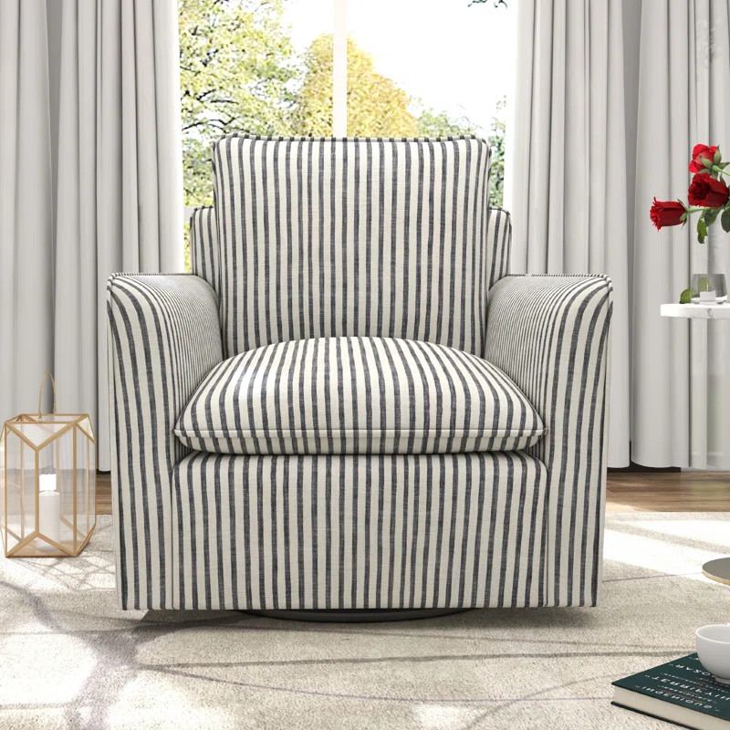 Kandyn 29.7" W Modern Soft Stripe Upholstered Swivel Barrel Chair with Removable Cushion | Wayfair North America