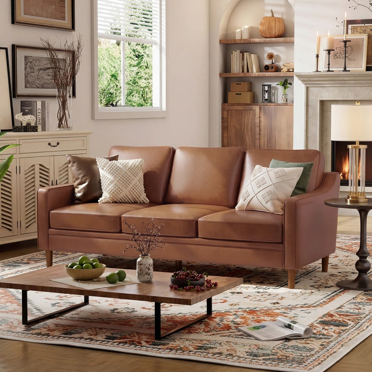 Azriah 80.31'' Faux Leather Square Arm Sofa | Wayfair North America