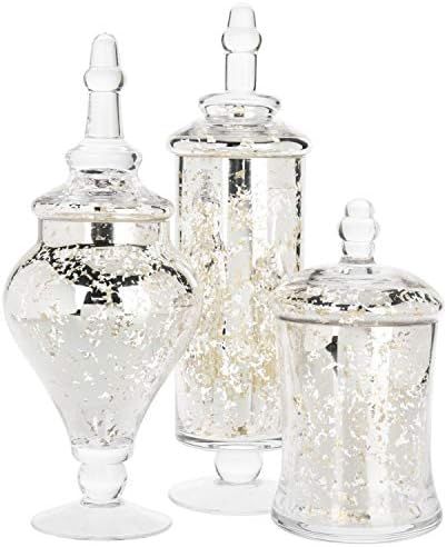MyGift Set of 3 Silver Mercury Glass Apothecary Jars, Weddings Centerpiece Candy Buffet | Amazon (US)
