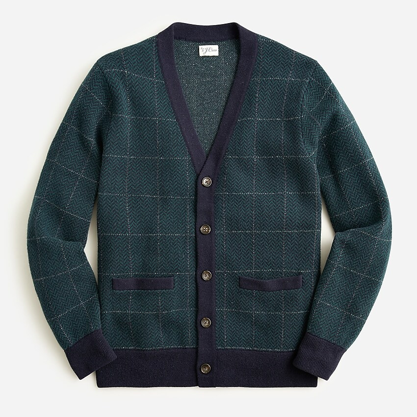 Wool-blend herringbone windowpane V-neck sweater | J. Crew US