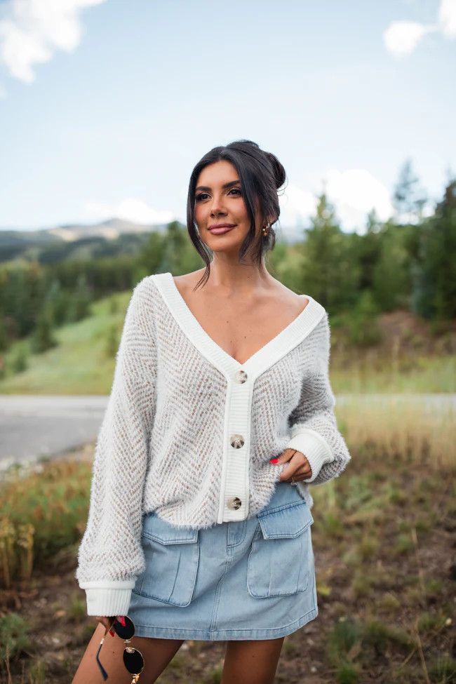 Trip Into Town Brown Herringbone Cardigan DOORBUSTER | Pink Lily