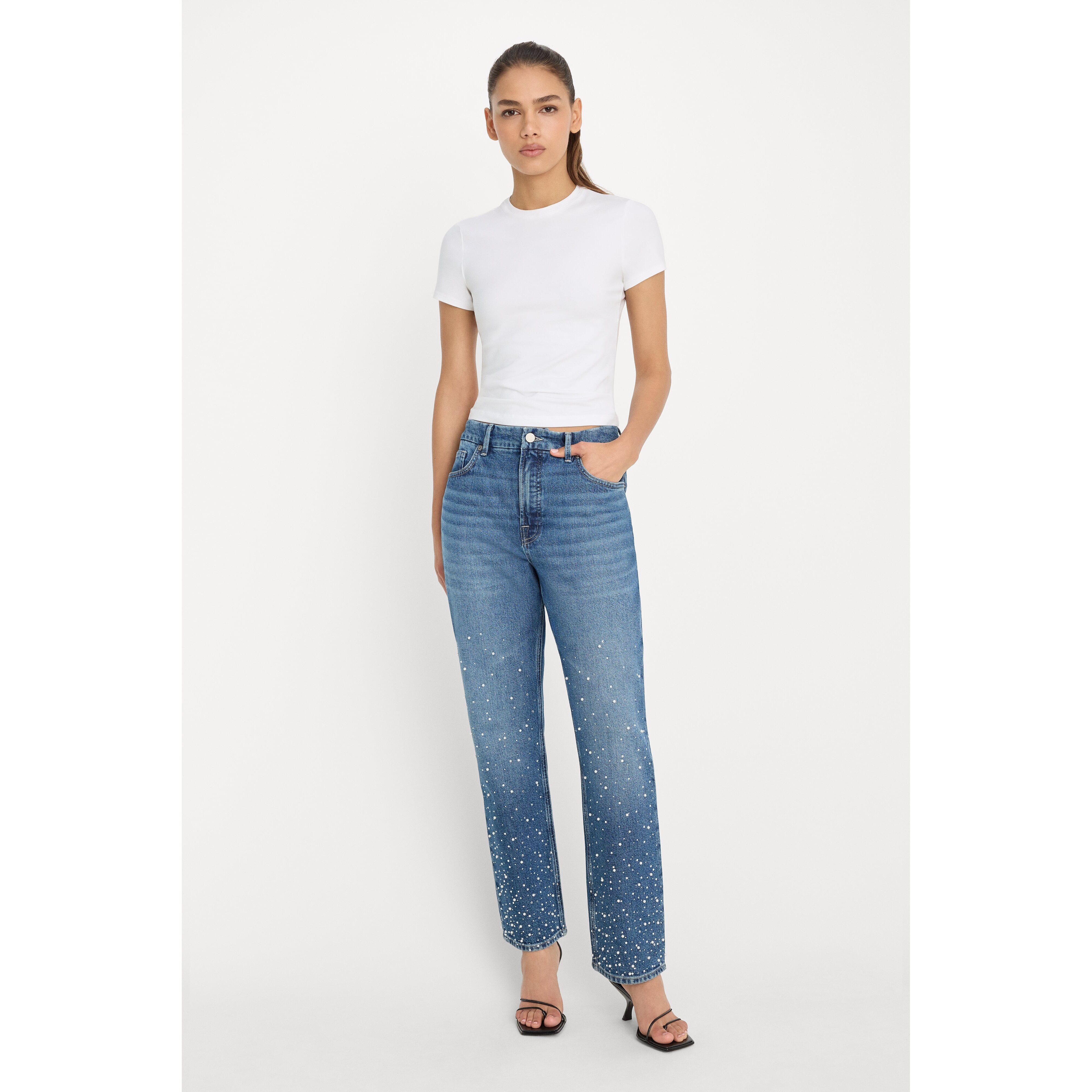 Women's Good Icon Straight Ankle Pearl Jeans | Indigo, Size 4 | Good American by Khlo� Kardashian | Good American