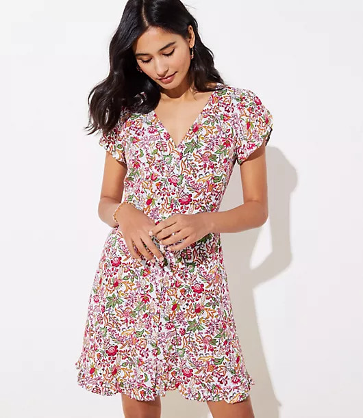 LOFT Jungle Ruffle Pocket Dress | LOFT
