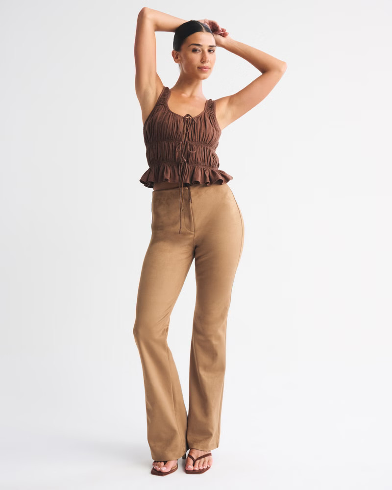 Women's Curve Love High Rise Slim Boot Vegan Suede Pant | Women's Bottoms | Abercrombie.com | Abercrombie & Fitch (US)