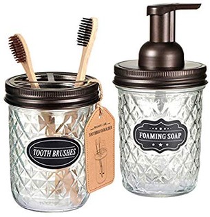 Click for more info about Mason Jar Bathroom Accessories Set - Includes Mason Jar Foaming Hand Soap Dispenser and Toothbrus...