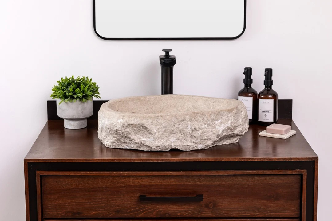 Natural Stone Vessel Bathroom Sink, Chiseled Ojinaga Marble, Vanity Sink - Etsy | Etsy (US)