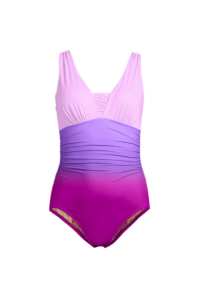 Women's Plus Size SlenderSuit Grecian Low Leg One Piece Swimsuit - Lands' End - Purple - 24W | Lands' End (US)