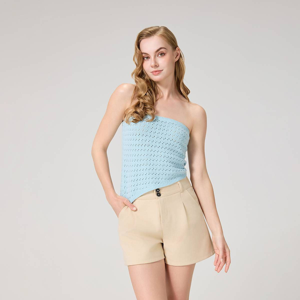 Women's Textured Asymmetrical Bandeau Sweater - A New Day™ Light Blue L | Target