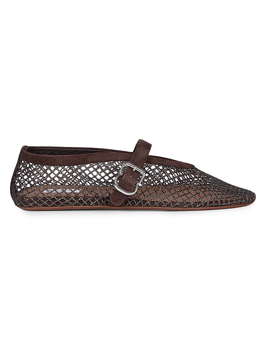 Women's Rhinestone-Mesh Buckle-Strap Ballet Flats - Brun Fume - Size 8.5 | Saks Fifth Avenue