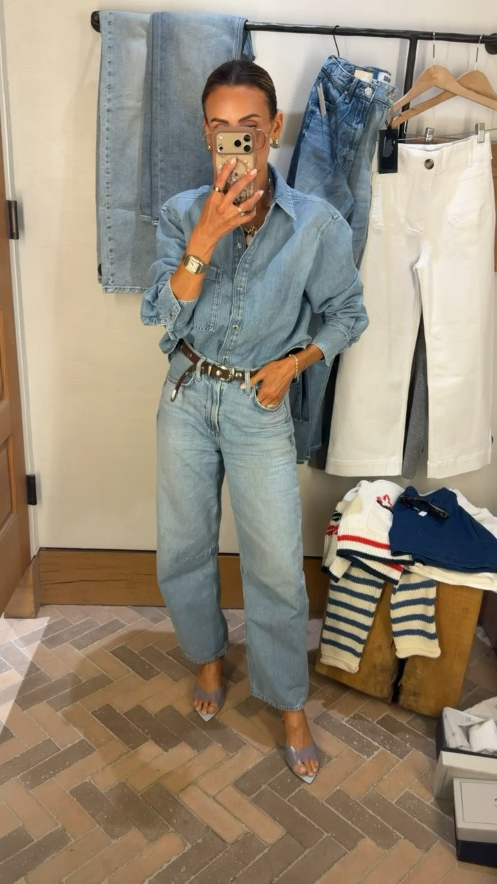 Cutest little sandals with my denim on denim look
Jeans 24 (they fit super big, size down!) 
Shirt xs 
Belt small