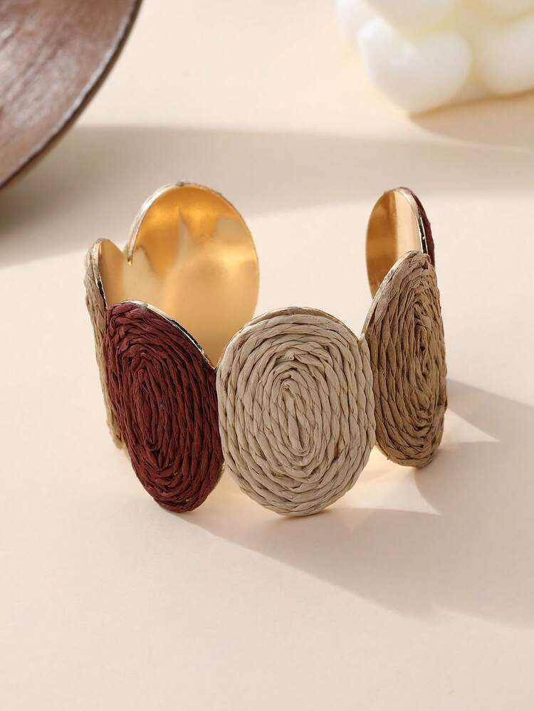 1pc Vintage Round Woven Bracelet, Bohemian Color Block Design, Versatile Bangle Suitable For Beac... | SHEIN