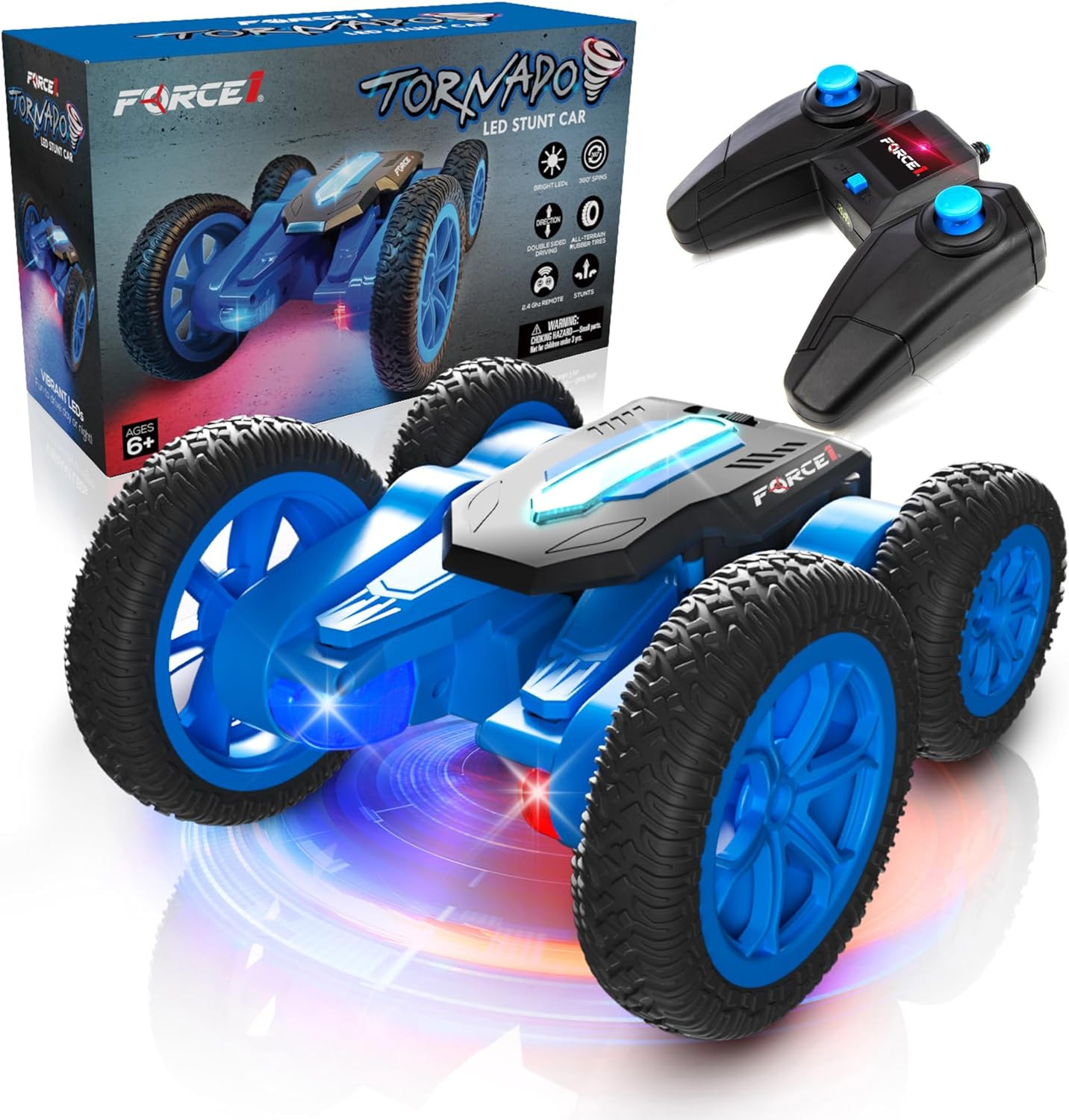 Force1 Tornado Blue LED Remote Control Car for Kids- Double Sided Driving Fast RC Cars 360 Flips,... | Amazon (US)