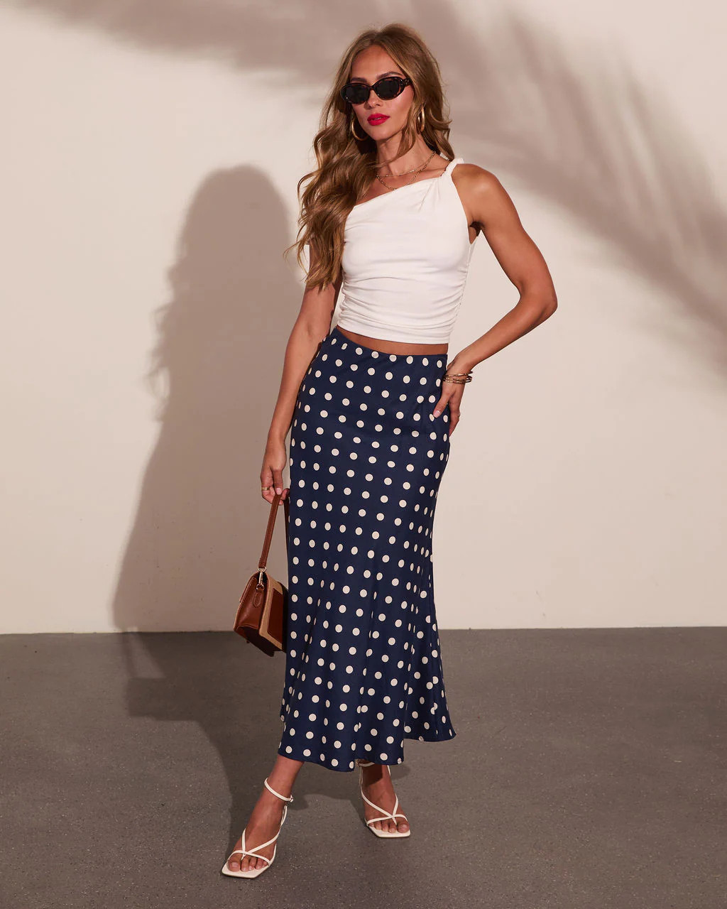 Americana Charm Linen Blend Polka Dot Midi Skirt | VICI