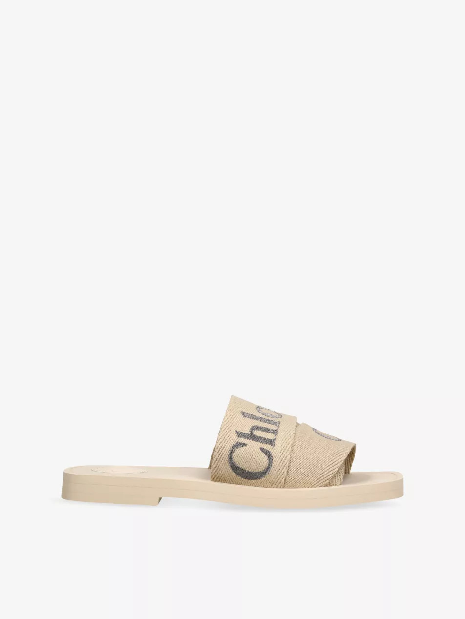 Woody logo-embroidered linen mules | Selfridges