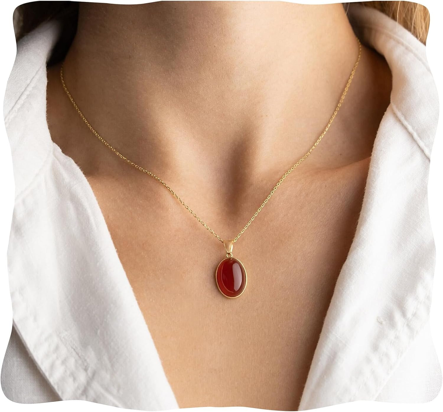 Carnelian Necklace, Real Oval Carnelian Crystal Pendant Necklace with Gold Plated Stainless Steel Chain, Handmade Healing Crystal Red Necklaces for Women | Amazon (US)