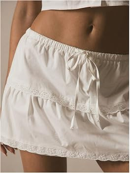 MakeMeChic Women's Y2K Embroidery Eyelet Mini Skirt Summer Drawstring Low Waisted Short Skirts | Amazon (US)