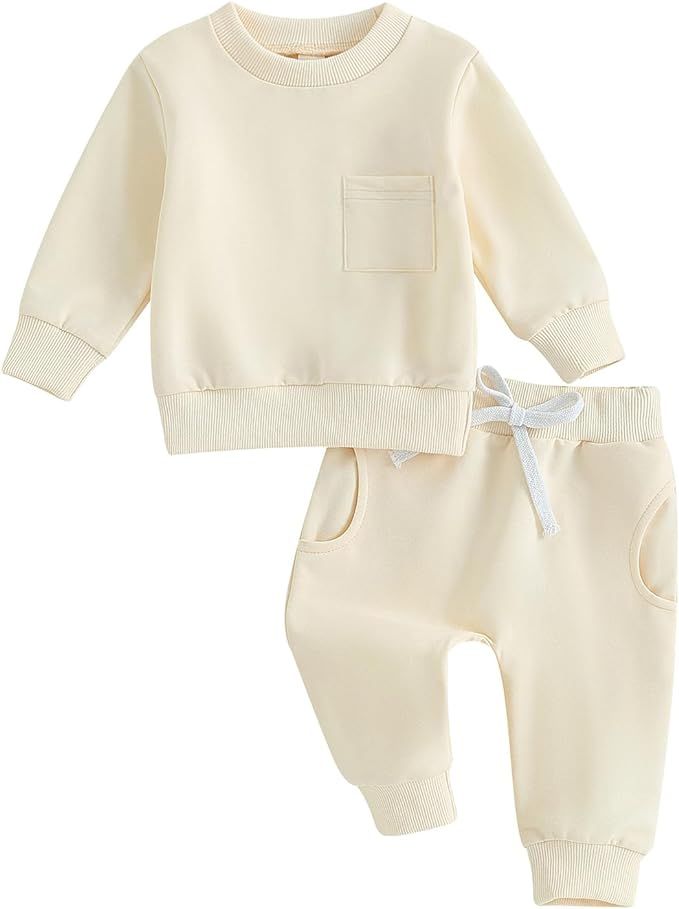 WALLARENEAR Toddler Fall Clothes Solid Color Pullover Sweatshirt and Long Pants Set Baby Boys Gir... | Amazon (US)