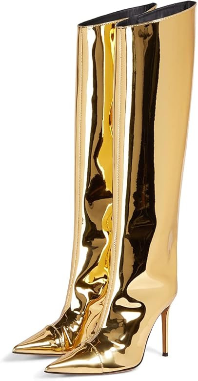Arqa Metallic Boots for Women Pointed Toe High Stiletto Heel Knee High Boot Fashion Chrome Zipper... | Amazon (US)