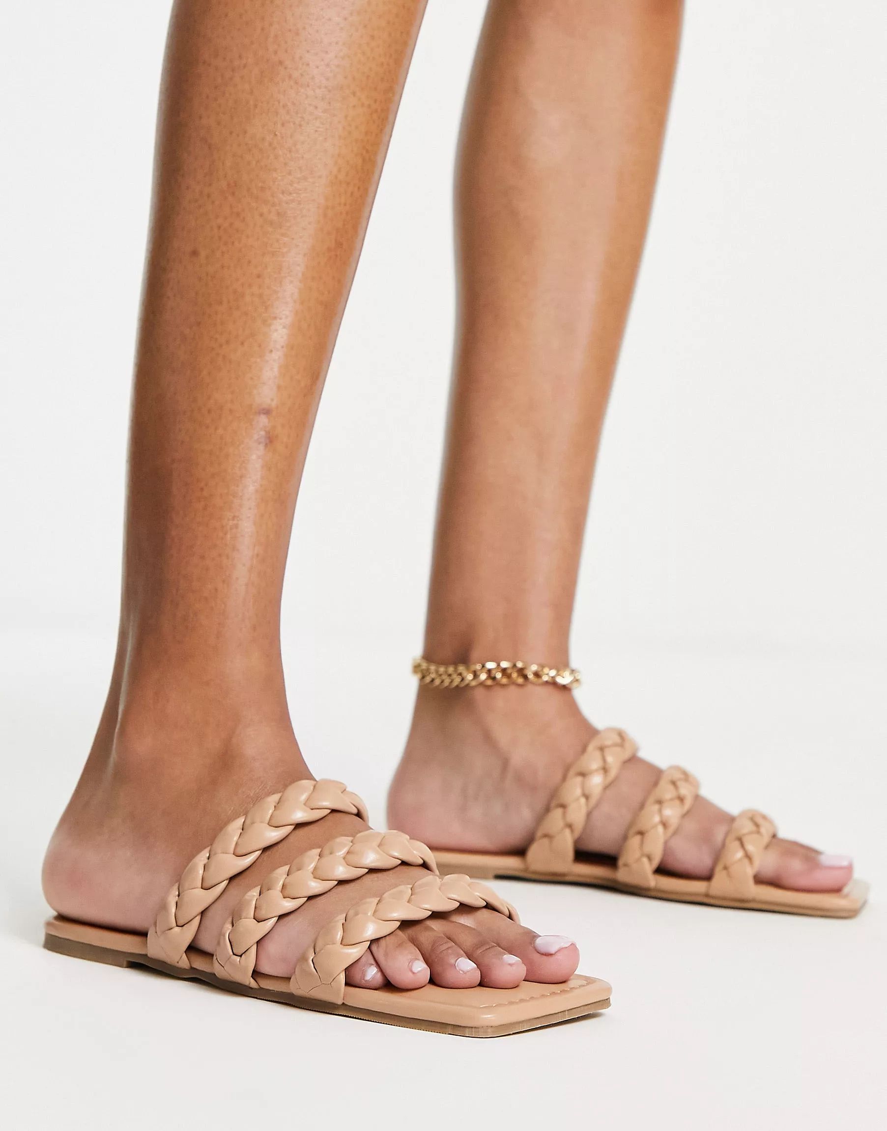 Glamorous braided flat sandals in tan | ASOS (Global)