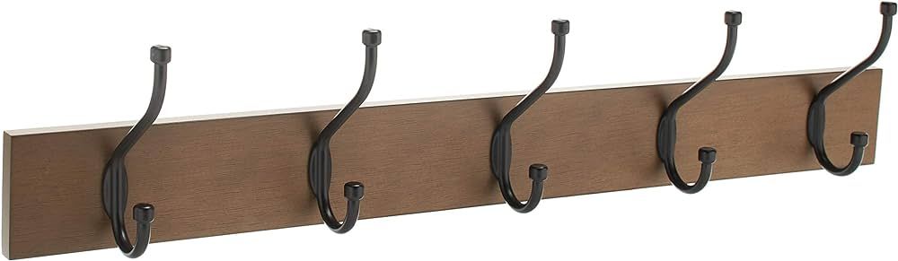 Amazon Basics Wall-Mounted Farmhouse Coat Rack, 5 Standard Hooks, Barnwood | Amazon (CA)