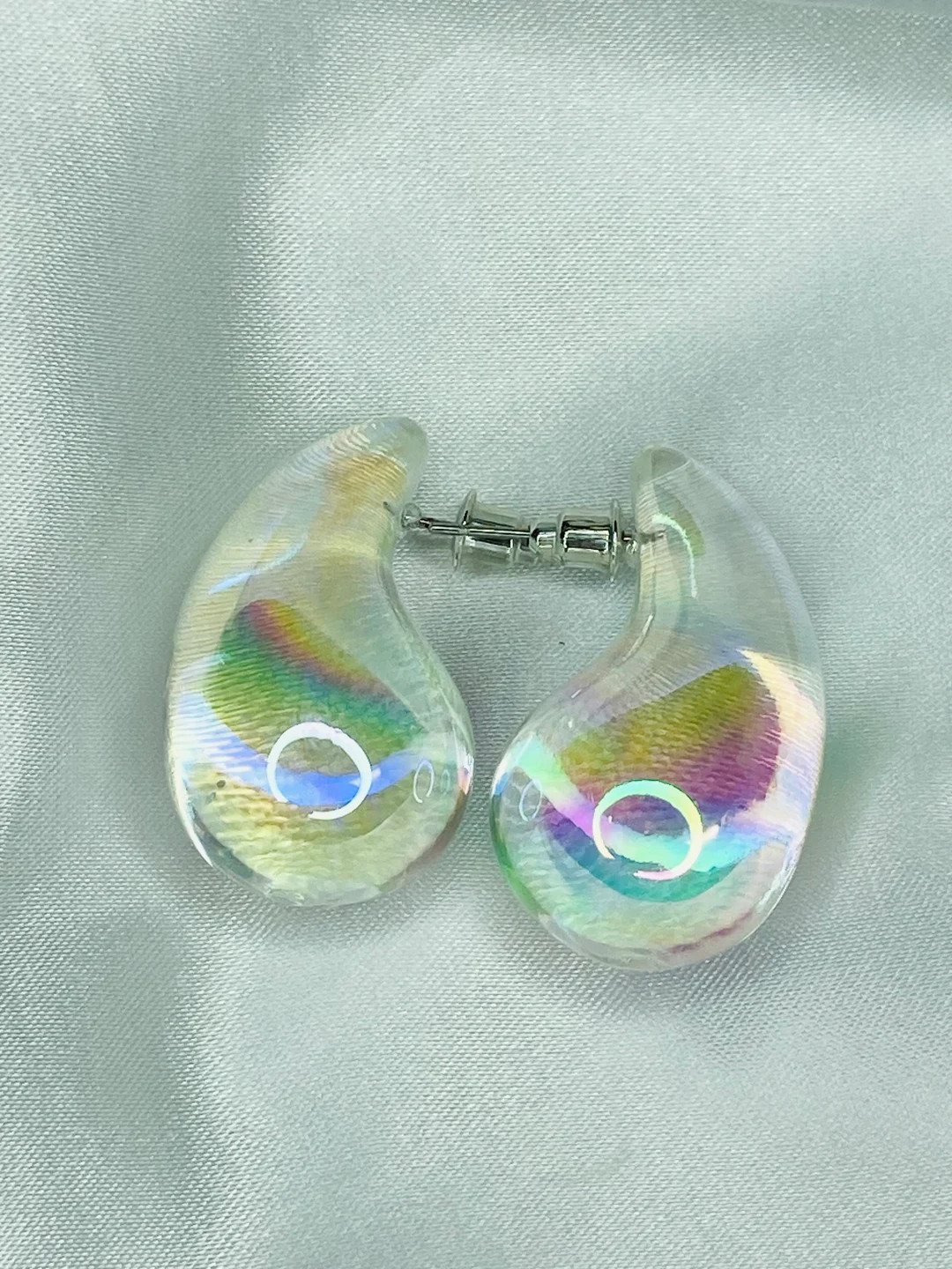 Large Water Teardrop Clear Iridescent Earrings / Holographic Transparent Drop Earrings, - Etsy | Etsy (US)