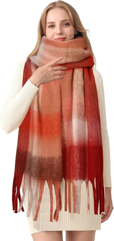 HOTIAN Women's Large Scarf Colorful Chunky Plaid Scarves Soft Winter Thick Tassel Warm Wrap Shawl | Amazon (US)