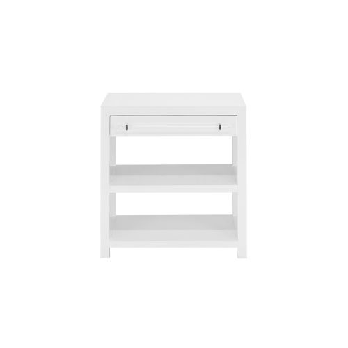 Glossy White Lacquer and Nickel Side Table | Bellacor