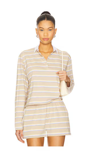 The Lexie Polo Top in Sand Multistripe | Revolve Clothing (Global)