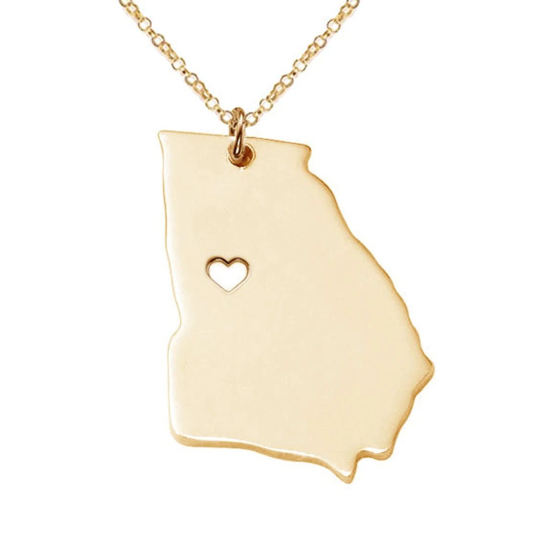 Personalized Georgia State Necklace, GA State Necklace, GA State Charm Necklace, State Shaped Nec... | Etsy (US)