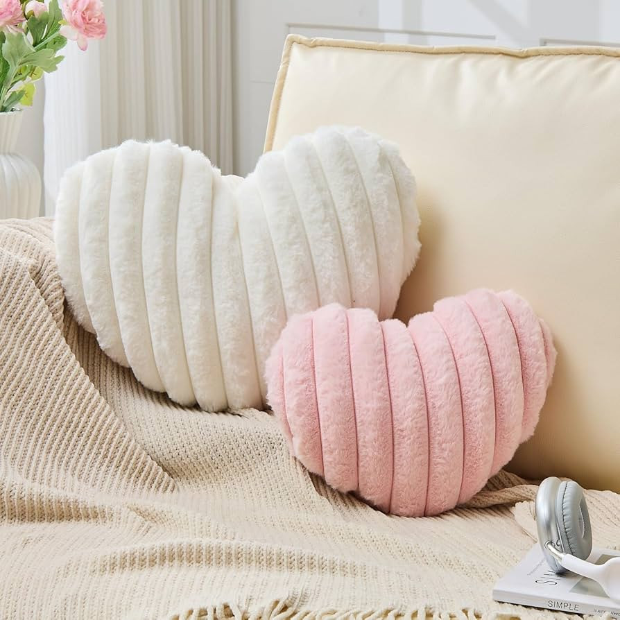 2Pcs Heart Pillow White Pink Throw Pillows Decorative Pillows.Heart Shaped Throw Pillows for Bed ... | Amazon (US)
