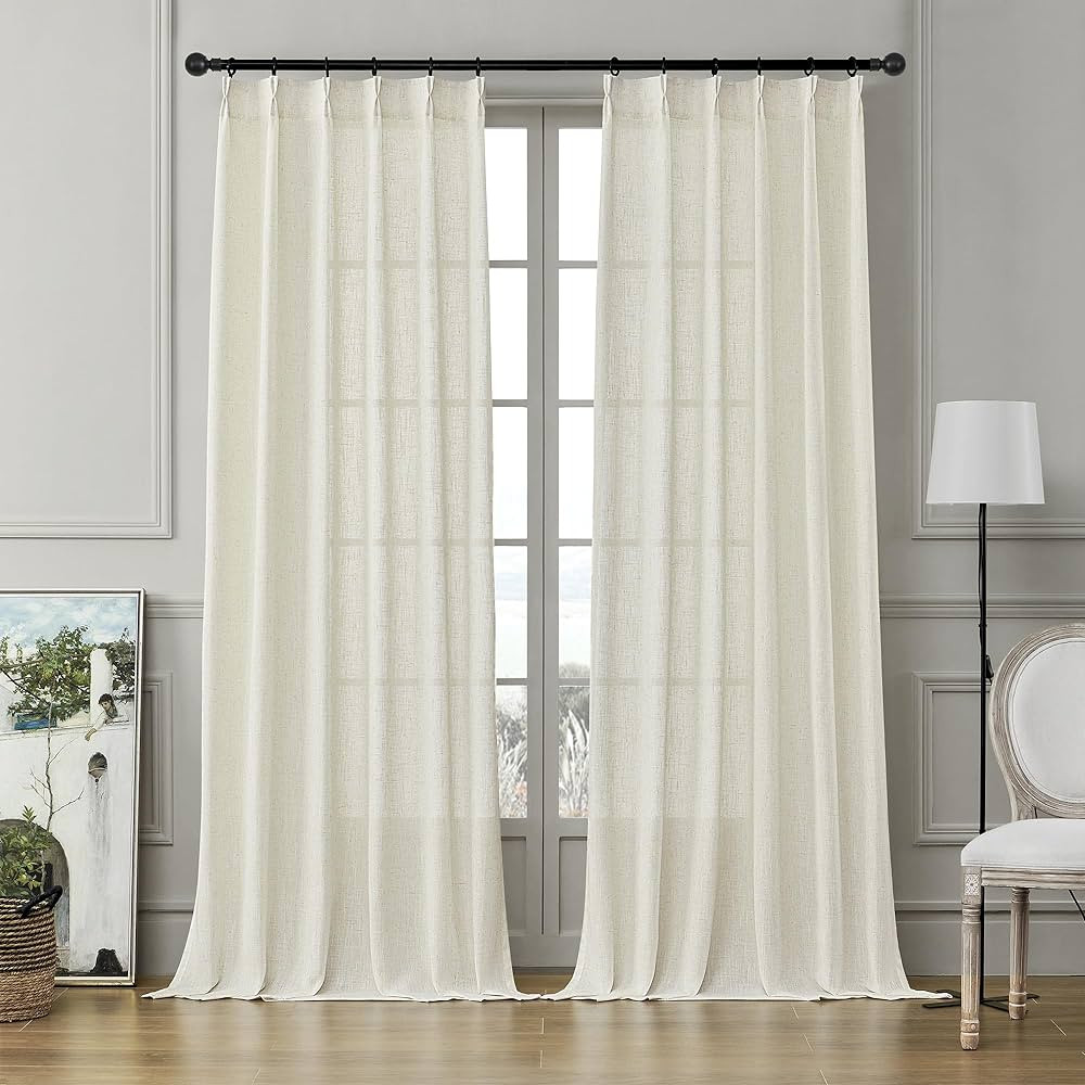 Pinch Pleated Flax Linen Curtains 108 Inches Long 2 Panels Set for Living Room, Pleat Drapes Back... | Amazon (US)