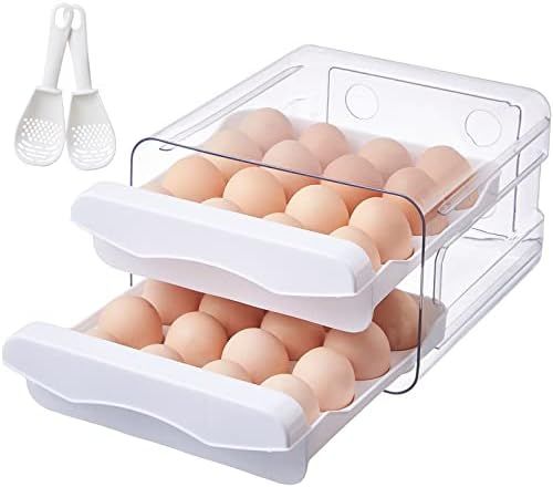 Egg Holder for Refrigerator, Large Capacity Egg Container for Refrigerator, Clear Plastic Egg Fre... | Amazon (US)
