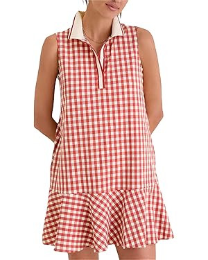Shiyifa Womens Gingham Polo Dress Sleeveless Golf Mini Dresses Summer V Neck Plaid Tennis Sundres... | Amazon (US)