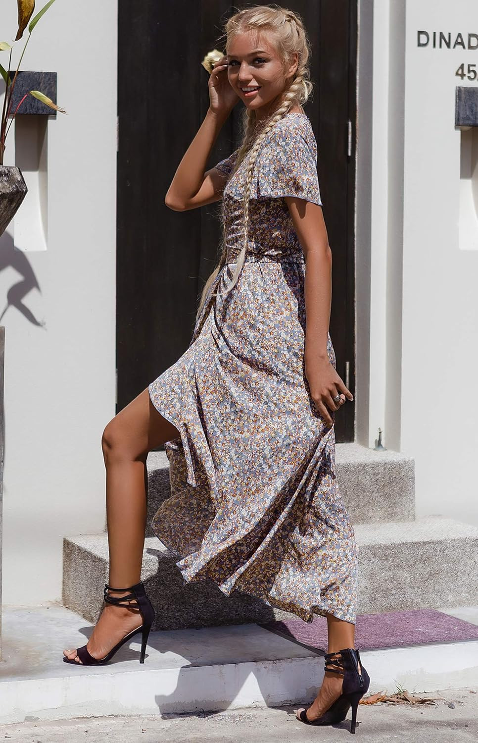 BerryGo Women's Boho V Neck Ruffle Floral Wrap Maxi Dress | Amazon (US)