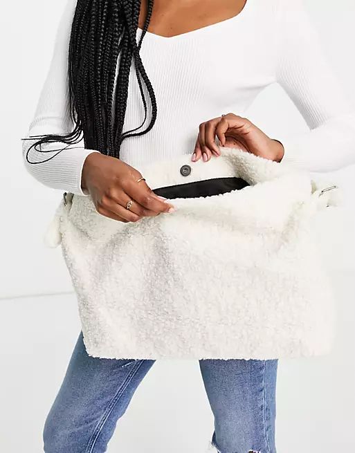 Glamorous slouchy shoulder bag in cream teddy fur | ASOS (Global)
